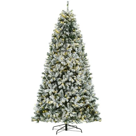 HOMCOM 4.5/6/7.5/9ft Snow Flocked Fake Christmas Tree with Branches LED Warm White Light for ...