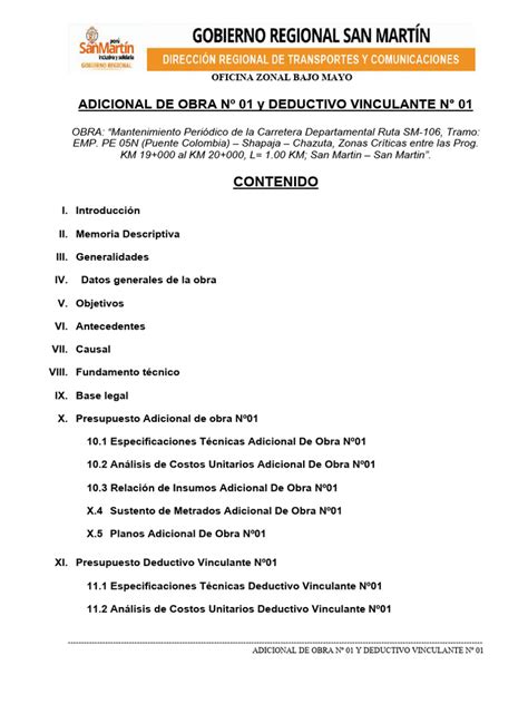 02 Adicional De Obra Nº01 Y Deductivo Vinculante 01 Pdf Hormigón