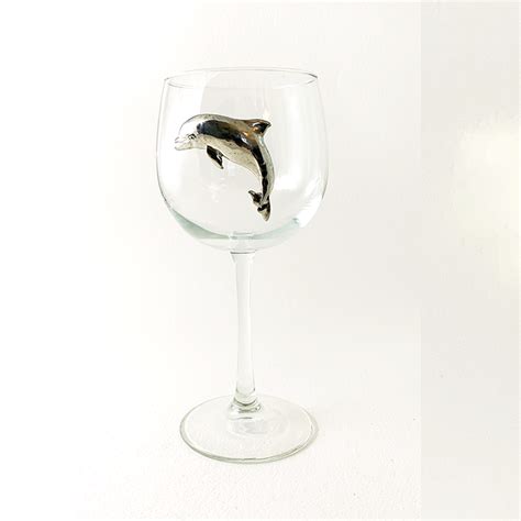 Red Wine Glass Dolphin Maurice Milleur Handcrafted Pewter Jewelry