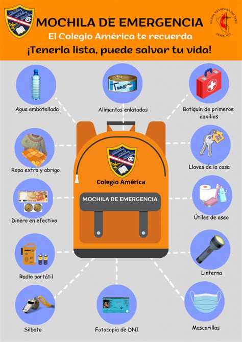 Mochila de Emergencia Siempre preparados Colegio América del Callao