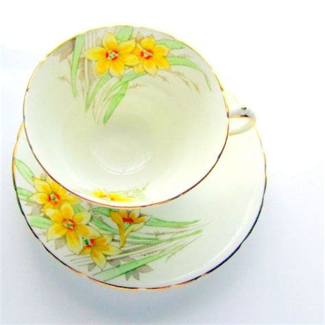 Vintage Teacup Cup And Saucer Delphine Bone China Daffodil Etsy Tea