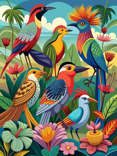 Premium Vector | Colorful birds in jungle