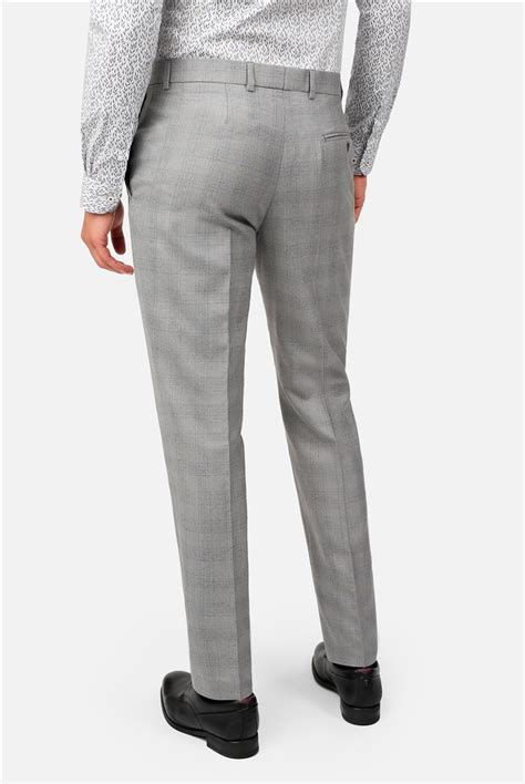 Ted Baker Slim Fit Light Grey Blue Check Suit Trousers