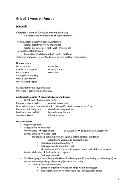 1 1 Vorm En Functie Samenvatting Hoorcollege En Werkgroepen Gnk B1