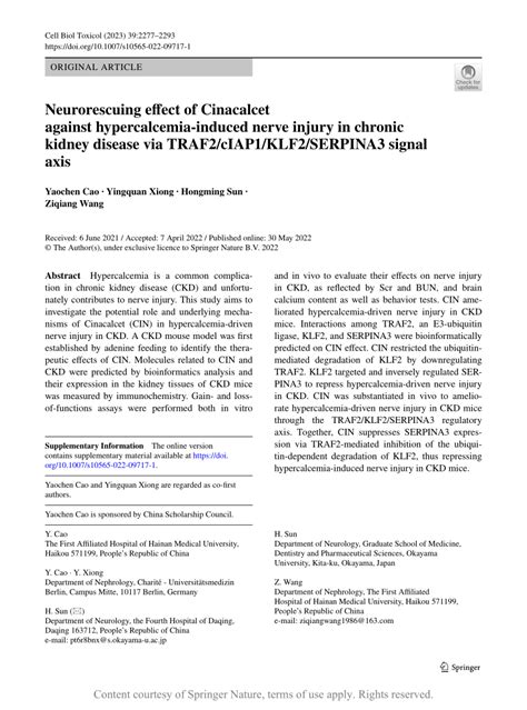 Neurorescuing Effect Of Cinacalcet Against Hypercalcemia Induced Nerve