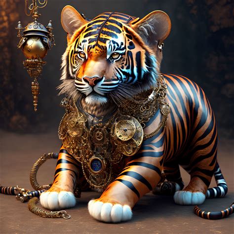 Steampunk Tiger Digital Download Etsy Animal Portraits Art Cute