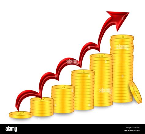 Stacks Of Gold Coins Bullion With Red Arrow Depicting Price Value Going