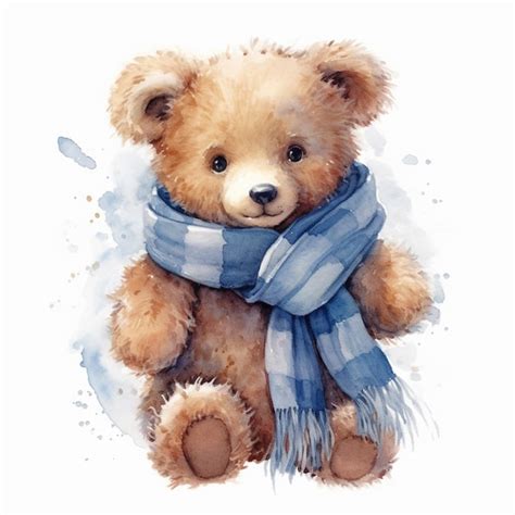 Premium Photo There Is A Painting Of A Teddy Bear Wearing A Scarf Generative Ai