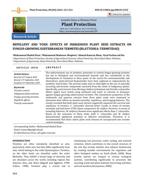 PDF Repellent And Toxic Effects Of Indigenous Plant Seed Extracts On