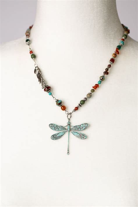 Lakeside 21 23 Jasper Turquoise Patina Dragonfly Focal Necklace