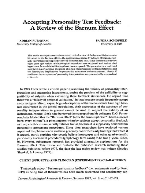 Accepting Personality Test Feedback A Review of The Barnum Effect | PDF | Educational Assessment ...