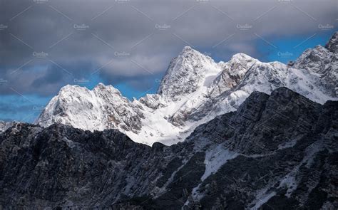 Majestic scenery in the mountains featuring mountain, snow, and ...