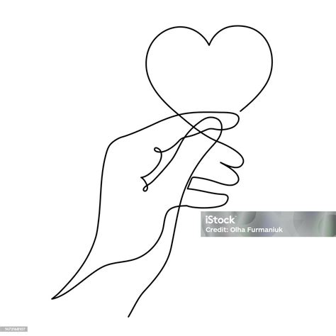 Hand With Heart One Line Art Love Concept Continuous Contour Drawing