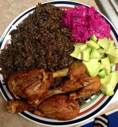 Delicious! Chicken, Du riz Djon Dijon, avocado, and potato salad with beets | Haitian food ...