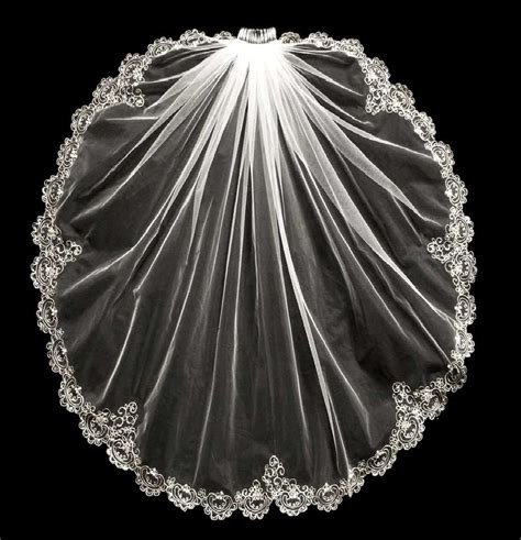 Beaded Silver Embroidery Fingertip Wedding Veil V3054