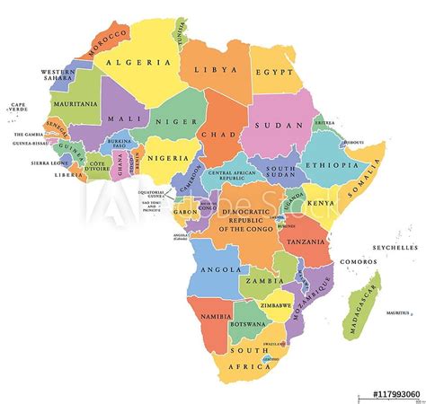 Africa Single States Political Map Each Country With Its Own Color