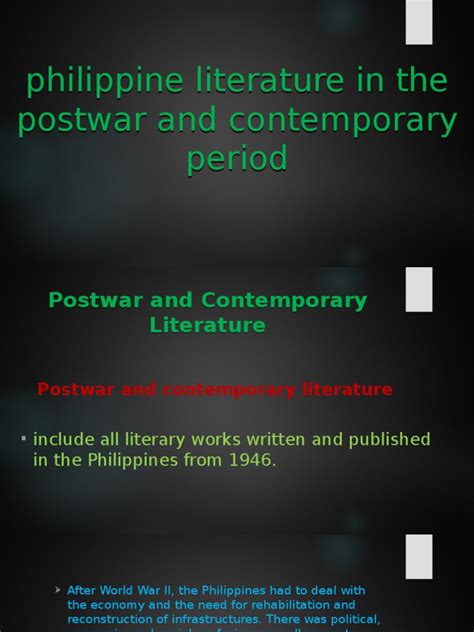 Philippine Literature In The Postwar And Contemporary Period Pptx Philippines Novels