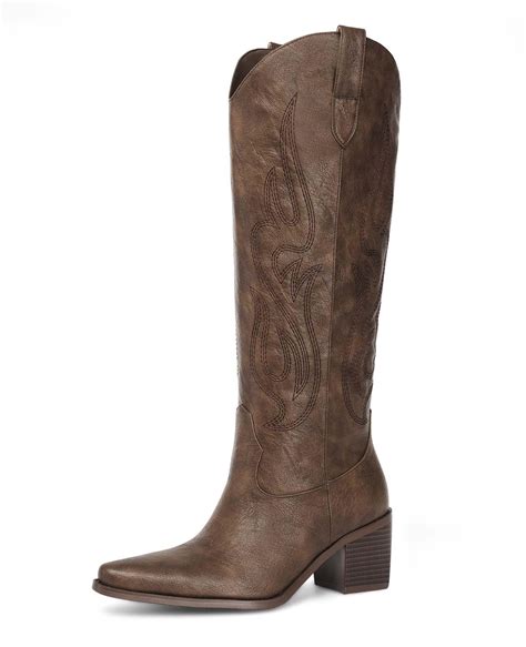 Pasuot Rhinestone Cowboy Boots For Women Wide Calf Knee High Cowgirl