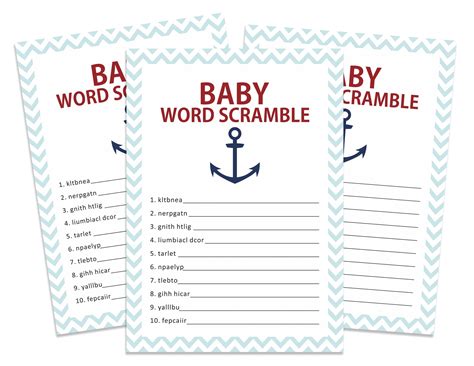 Inkdotpot Pack Of 50 Boy Baby Shower Party Collection Word Scramble