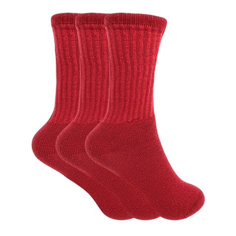 Awsamerican Made Cotton Crew Socks For Women Red Made In Usa 3 Pairs