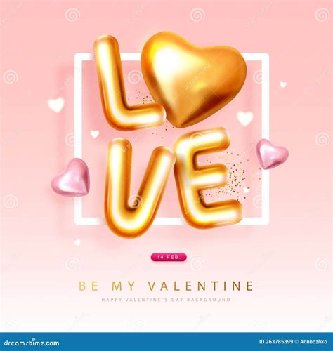 Happy Valentines Day Poster With 3d Chromic Letters And Gold Love