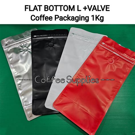 Jual FLAT BOTTOM L VALVE Coffee Packaging 1kg Kemasan Kopi Tebal Logo