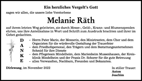 Traueranzeigen von Melanie Räth Allgäuer Zeitung