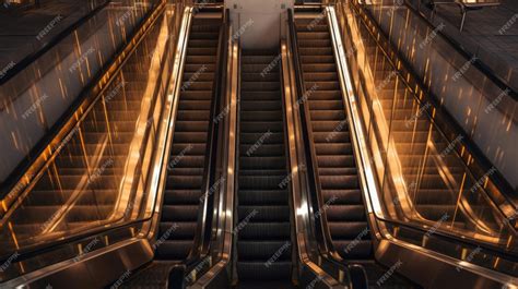 Premium Ai Image Overhead View Of Metal Escalator Stairs Generative Ai