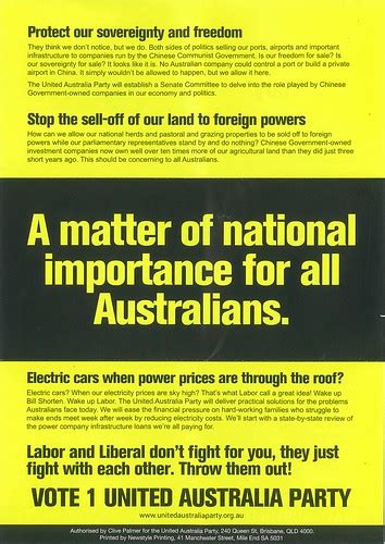 Clive Palmer United Australia Party Flyer One Of A Great Flickr