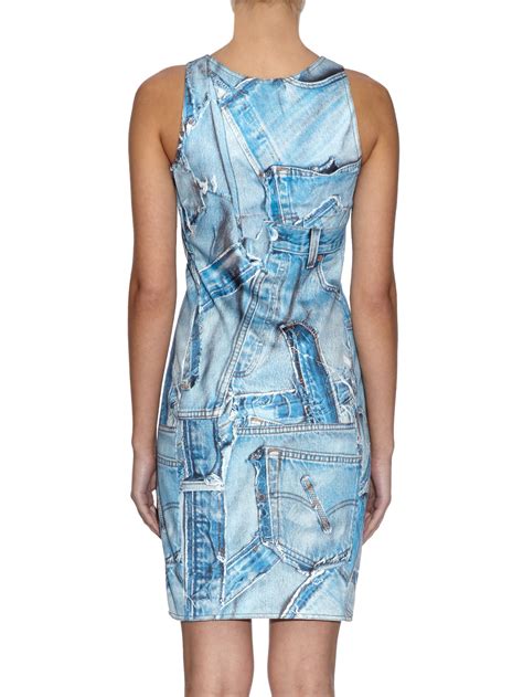 Lyst Moschino Denim Patch Print Denim Dress In Blue