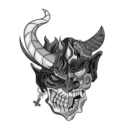 Illustration Einer Oni Maske Devil Foor Tattoos Schwarz Wei Gruselige