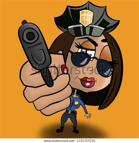 Woman Police Officer Holding Gun Stock Illustration 1721737276