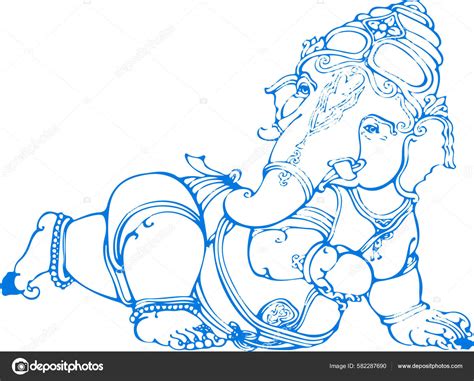 Editable Illustration Sketch Lord Ganeshas Outline Stock Illustration