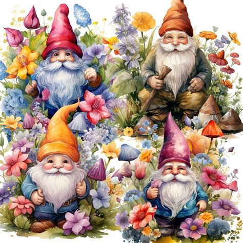 Gardening Floral Spring Gnomes Png Gardening Graphics Watercolor Gnome