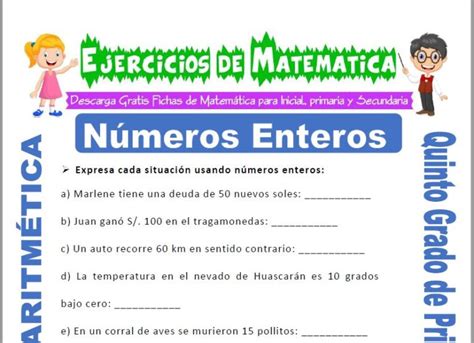 Ejercicios De N Meros Enteros Para Quinto De Primaria Matem Tica