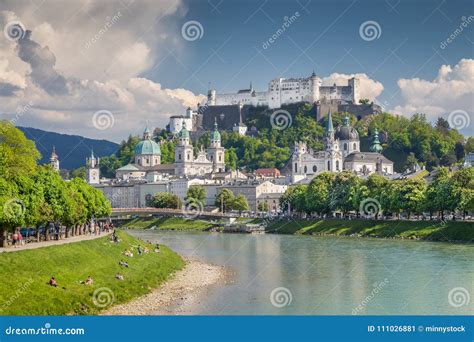 Classic View Of Salzburg In Summer Salzburger Land Austria Editorial