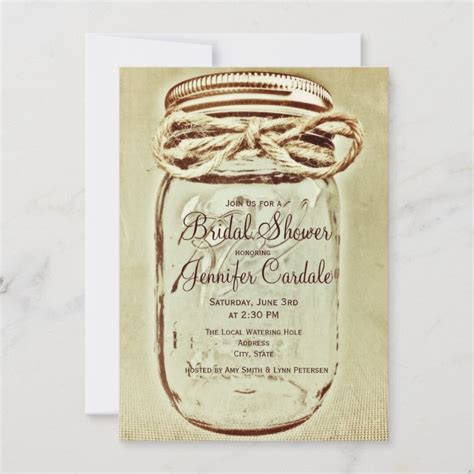 Mason Jar Rustic Country Bridal Shower Invitations | Zazzle.com