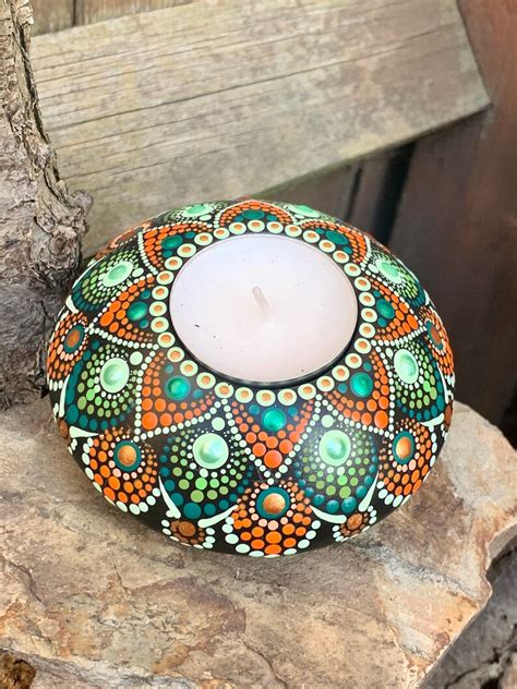 Hand Painted Dot Mandala Tealight Candle Holder Meditation Etsy Uk