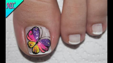 DISEÑO DE UÑAS PARA PIES MARIPOSA Y FRANCÉS PRINCIPIANTES BUTTERFLY