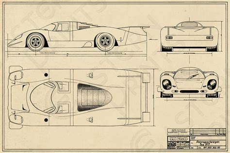 1969 Porsche 917 LH Blueprint Art Print - Etsy