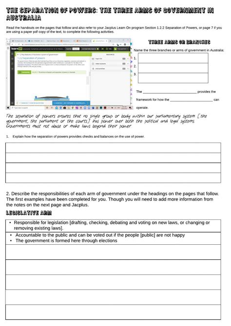 The Separation Of Powers Three Arms Of Government Online Exercise Worksheets Library