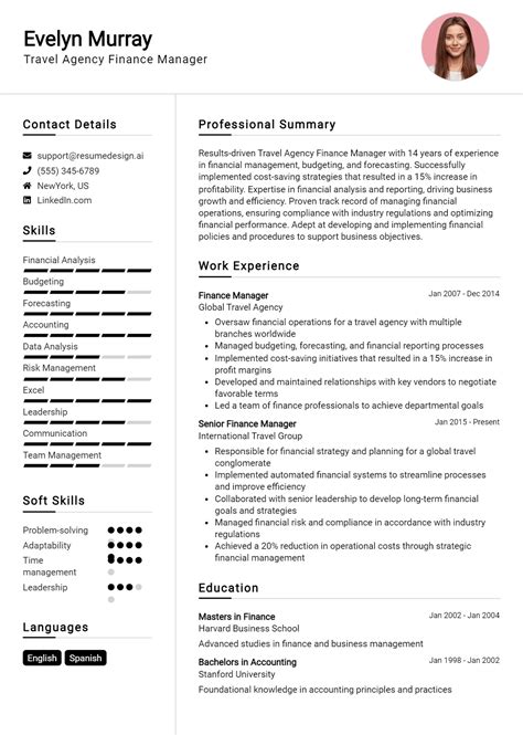 travel agency finance manager resume examples  templates