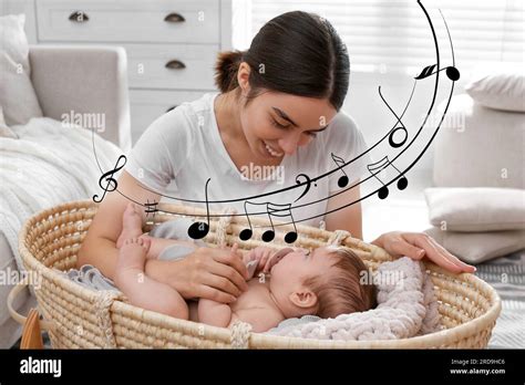 Mother Singing Lullaby To Her Baby At Home Illustration Of Flying