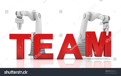 Industrial Robotic Arms Building Team Word Stock Illustration