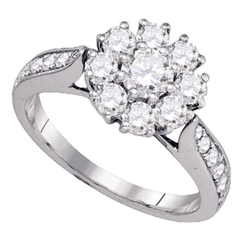 14kt White Gold Round Diamond Cluster Bridal Wedding Engagement Ring 1