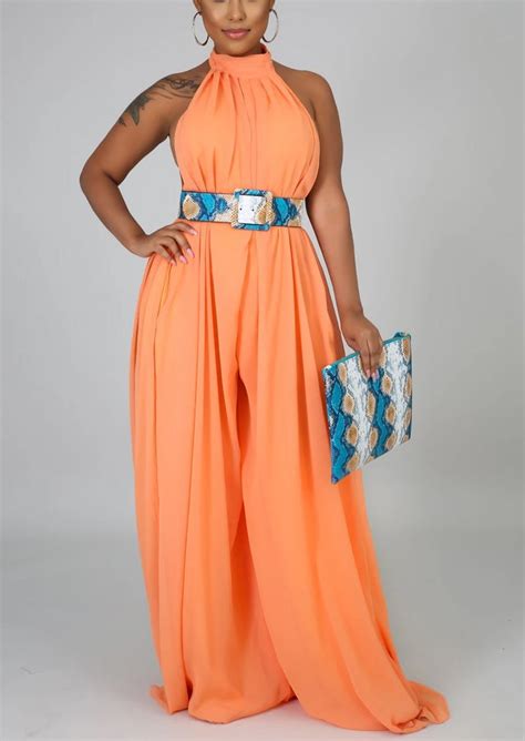 High Neck Halter Wide Leg Chiffon Jumpsuit