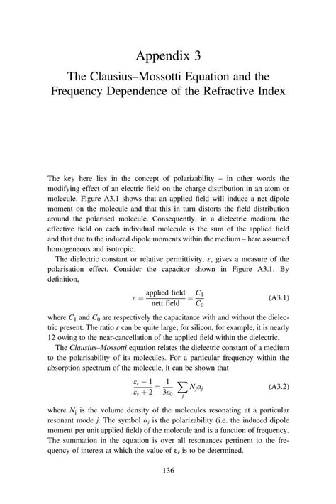 The Clausiusmossotti Equation And The Frequency Dependence Of The