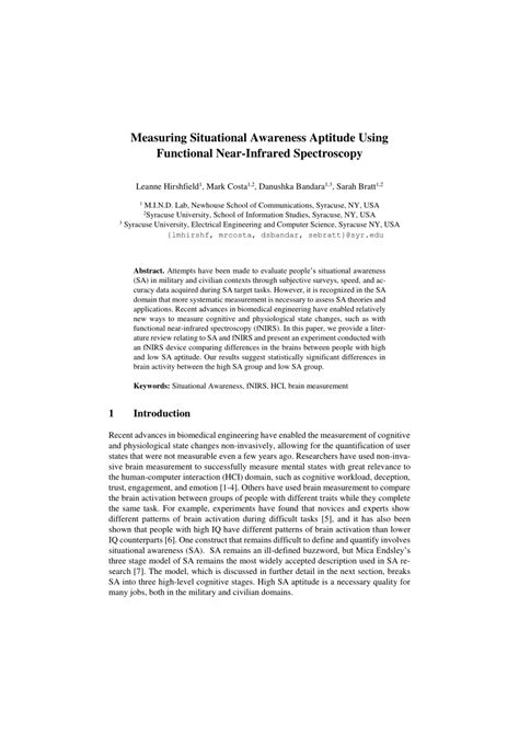 (PDF) Measuring Situational Awareness Aptitude Using Functional Near ... 