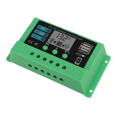 Green Shell Solar Panel Controller Pwm Panel Regulator With Lcd Display For 12v 24v Auto Charge