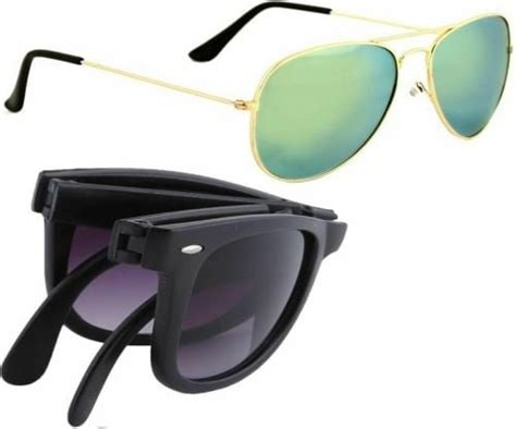 Buy Elgator Uv Protection Aviator And Wayfarer Full Frame Green And Black Sunglasses For Men And